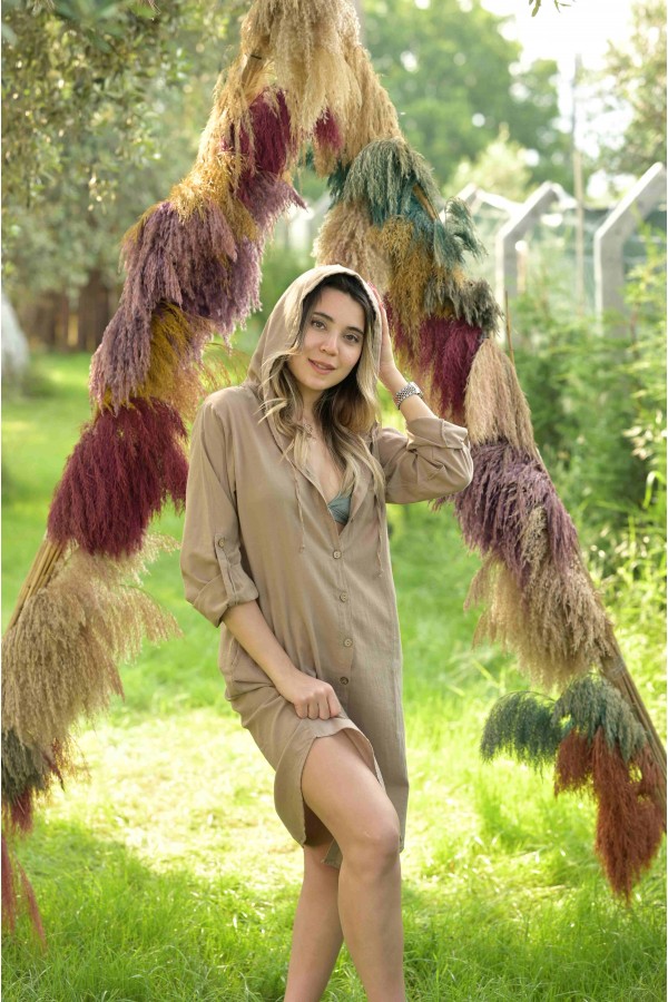 ŞULE KAPÜŞONLU  ELBİSE - TOPRAK RENGİ